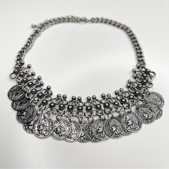 Silver tone Coin Charm Bohemian Necklace with Earrings Set - Picture 2 of 4